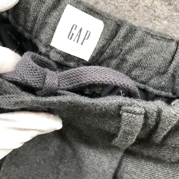 Gap Relaxed Pleated Dress Pant Mens M Gray Flannel Wool-Like Baggy Elastic Waist - Picture 9 of 12